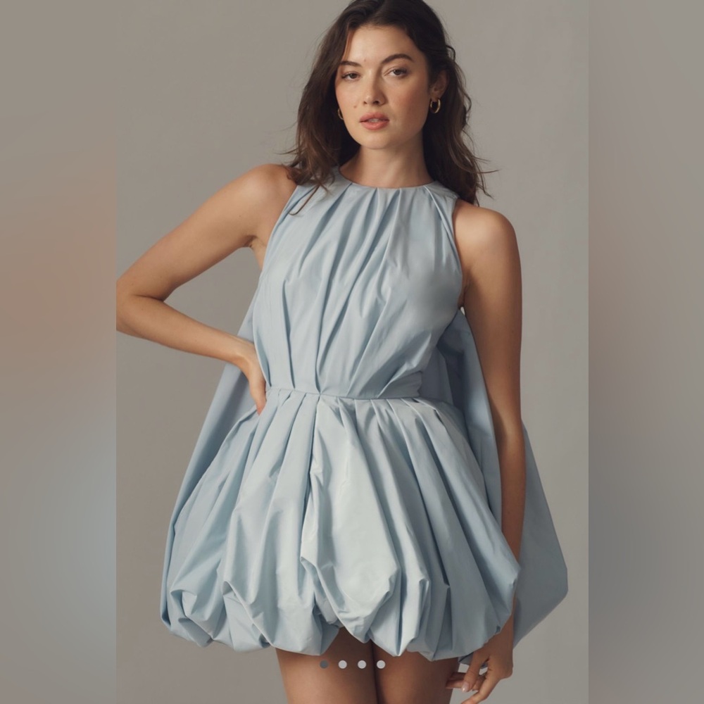 Mac Duggal Light Blue Sleeveless Taffeta Bubble Mini Dress